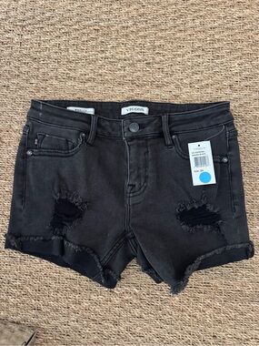 Vigoss Black Ripped Roll-Hem Denim Shorts